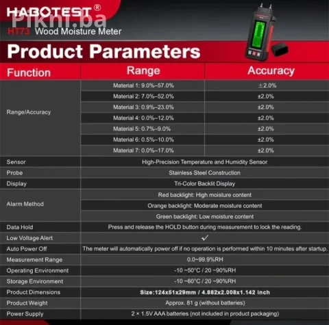 NOVO! Habotest HT73 Profesionalni mjerač vlage (7 modova) 8