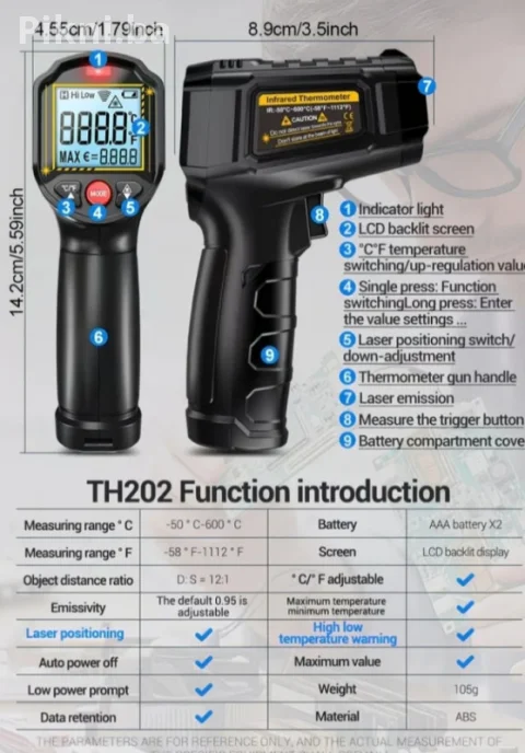 Infracrveni Laserski Termometar ANENG TH202 (50 C do 60 C) 3
