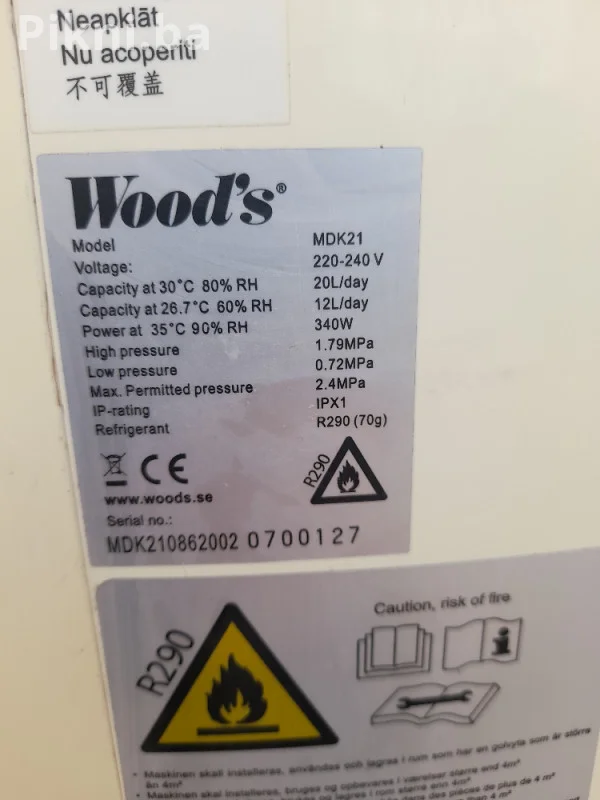 Wood's MDK21 Odvlaživač Zraka (20L/dan) - Potrebno Punjenje Plina